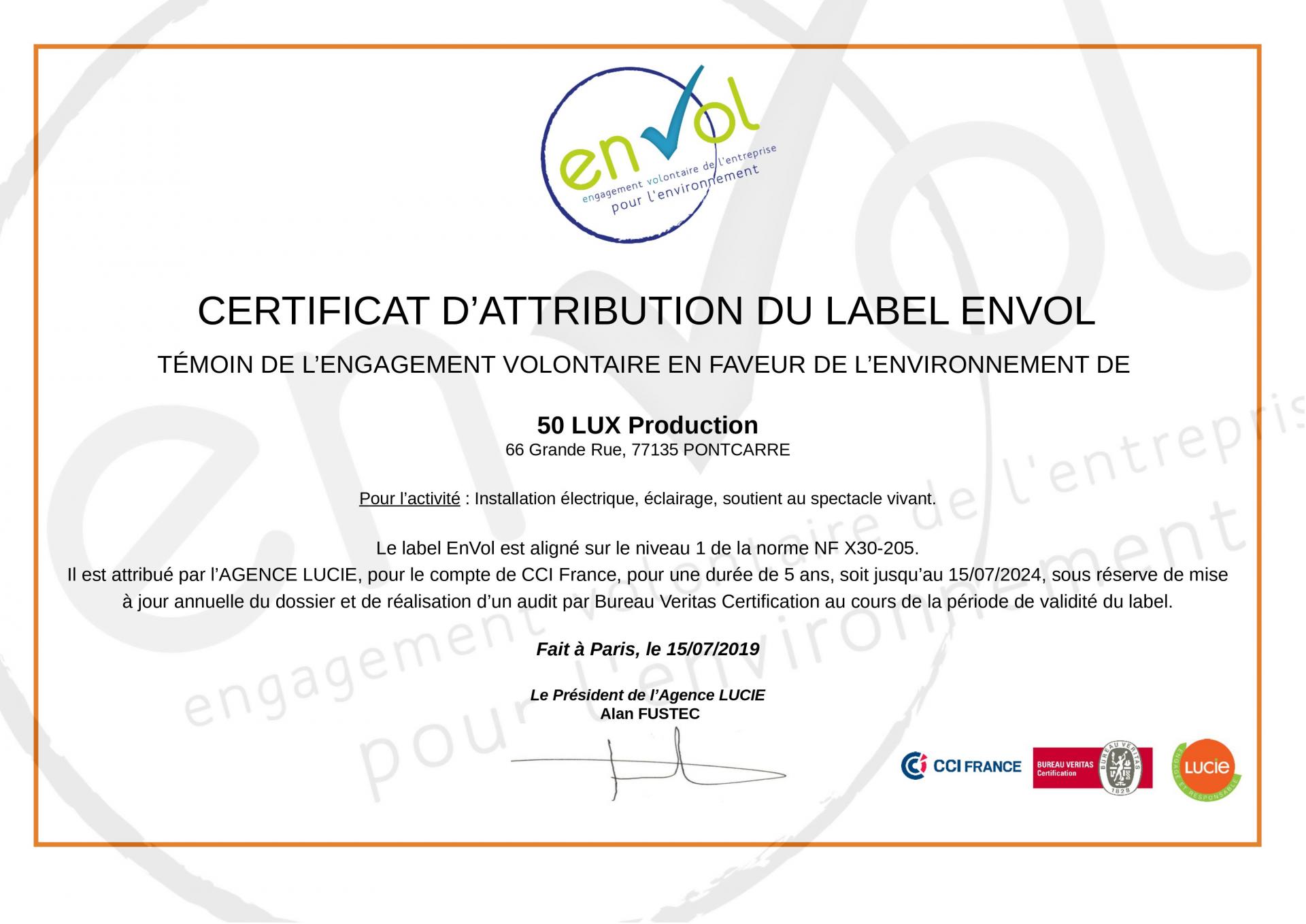50 LUX Production labellisé ENVOL